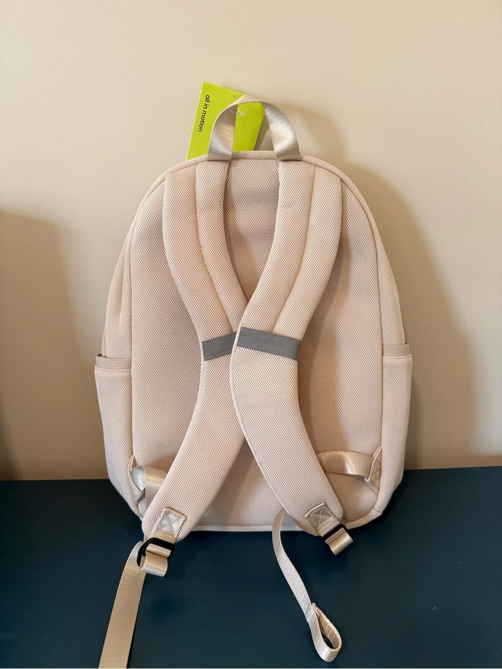 Minimalist Cream Backpack with Front Zip Pocket